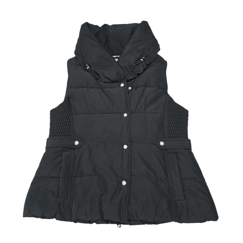 Marc New York Andrew Marc Black Quilted Puffer Vest XL Shawl Collar Smocked Side